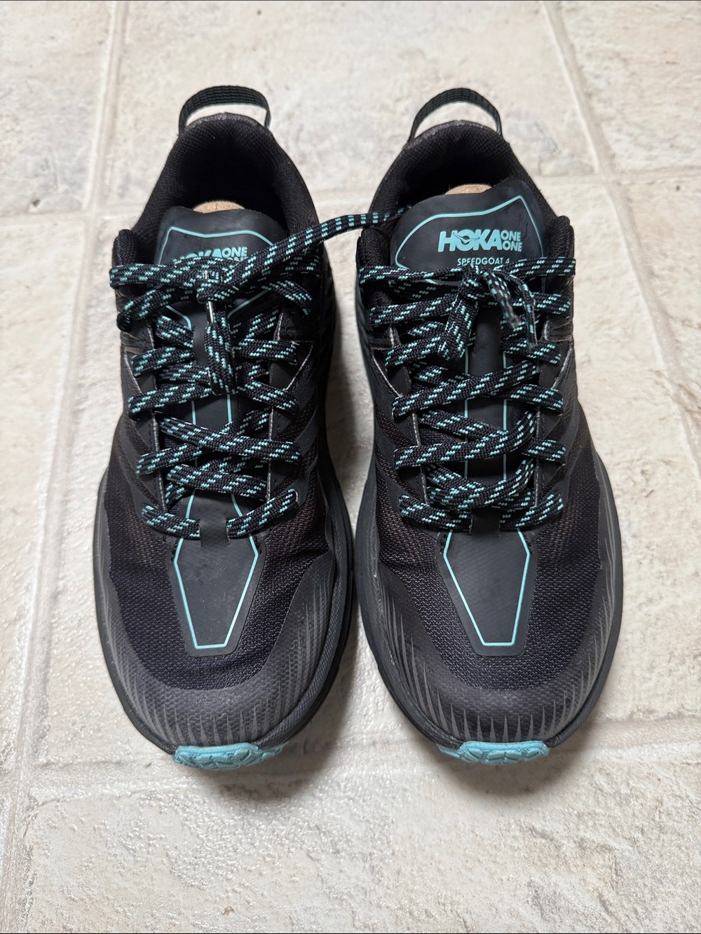 Hoka One One Speed goat Women's Black with Teal Trail Running Shoes Size 8.5